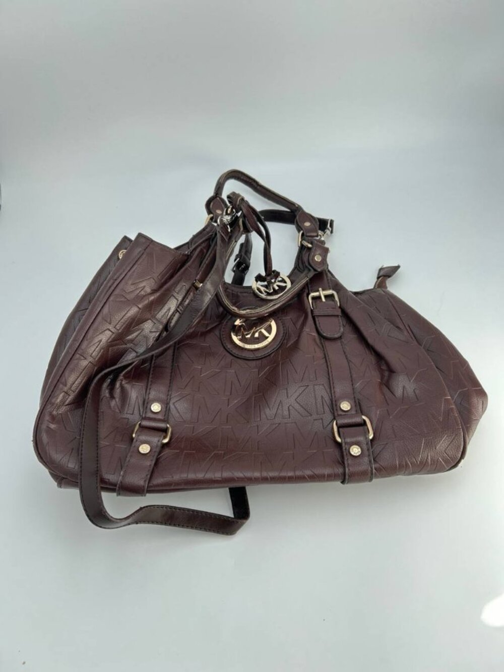 Michael Kors Brown MK Embossed Large Satchel Shoulder Bag